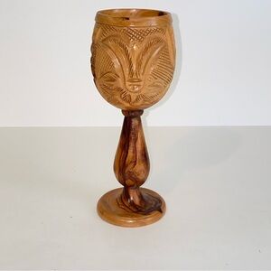 Vintage Handcrafted Olive Wood Chalice Wine Glass from HLT Bethlehem Israel